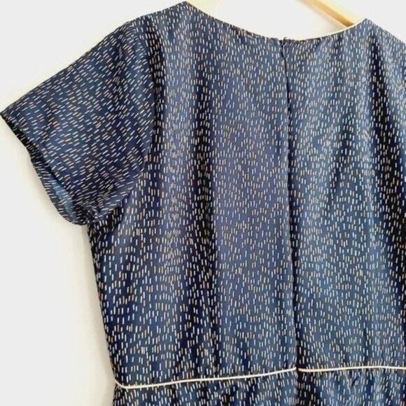 YUMI | Fit & Flare Short Slv Summer Tea Dress Navy Blue Yellow & White Sz 10 L - Picture 10 of 16